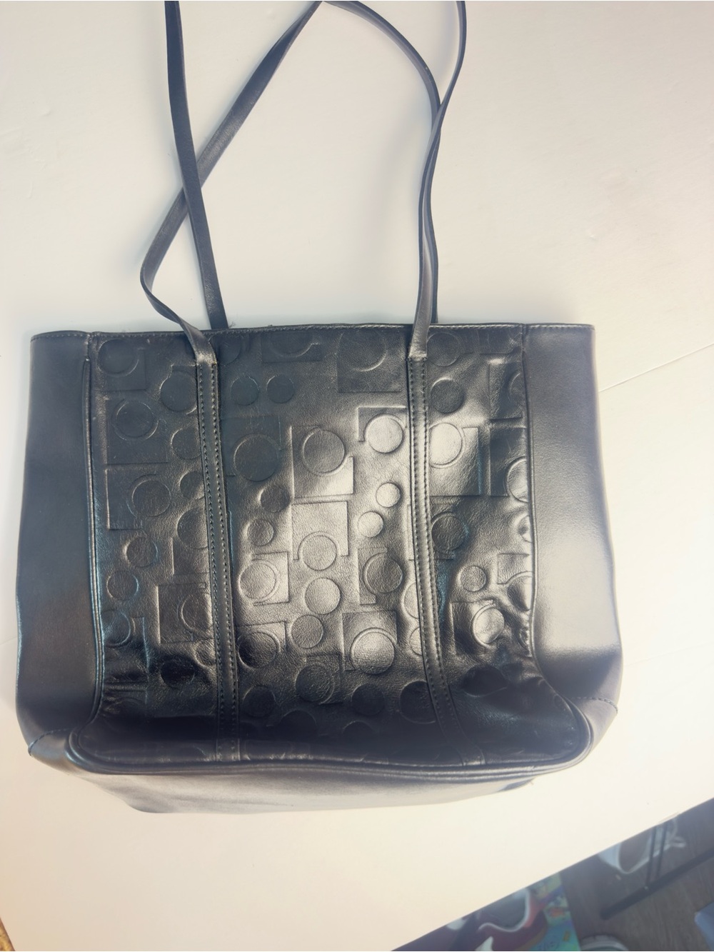 Anne Klein Black Embossed Circle-Pattern Tote